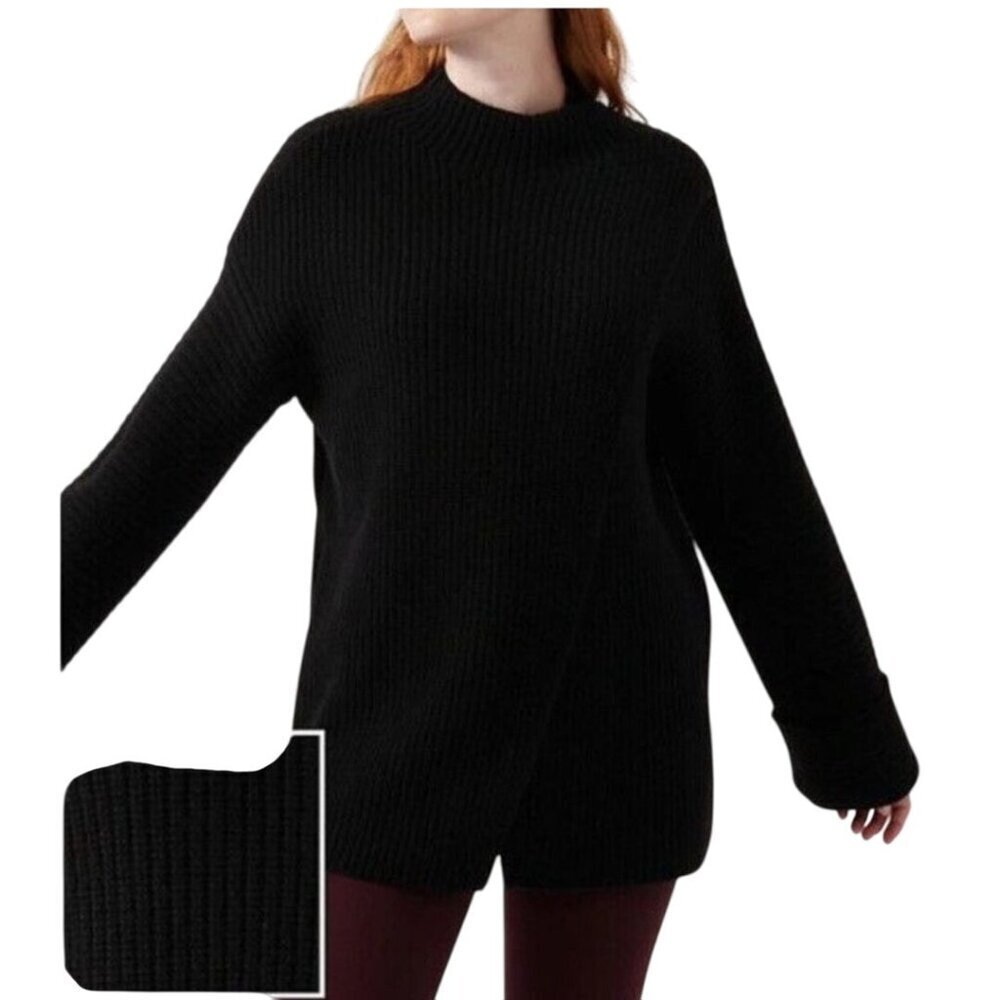 Athleta Azalea Sweater Black Merino Wool Cashmere Blend Heavyweight Size S